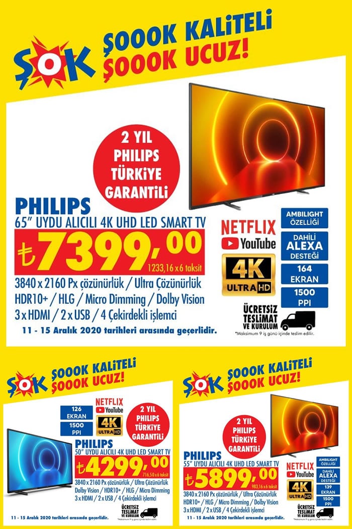 ŞOK 11 Aralık Philips 4K Smart Led Tv